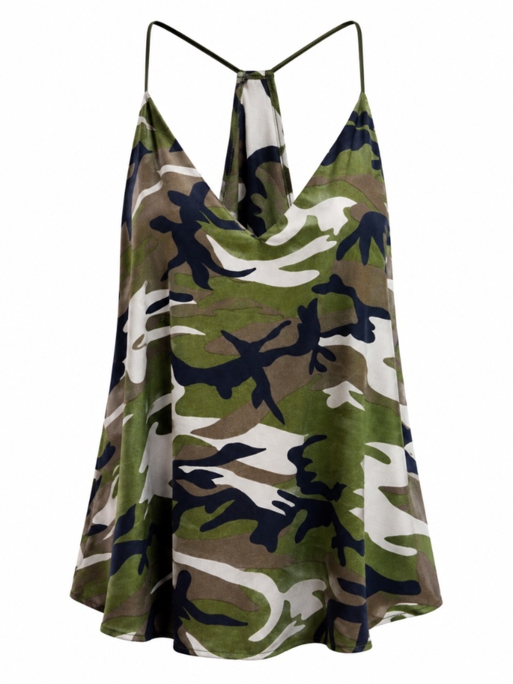 Wet Seal Camo Racerback Tank Top Medium Y2K Cowl Neck Camouflage